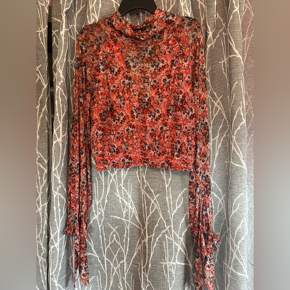 Free People Floral Orange Women's Top size Large - Picture 1 of 4